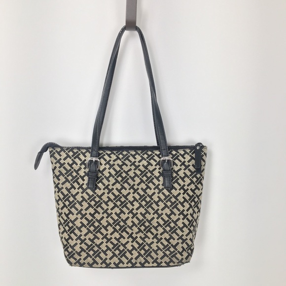 Tommy Hilfiger black tan patterned two strap purse - Picture 8 of 14